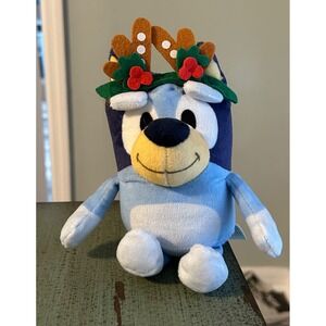 BLUEY DOG W/ HOLIDAY ANTLERS  7" Plush STUFFED ANIMAL Toy Clip Christmas NEW